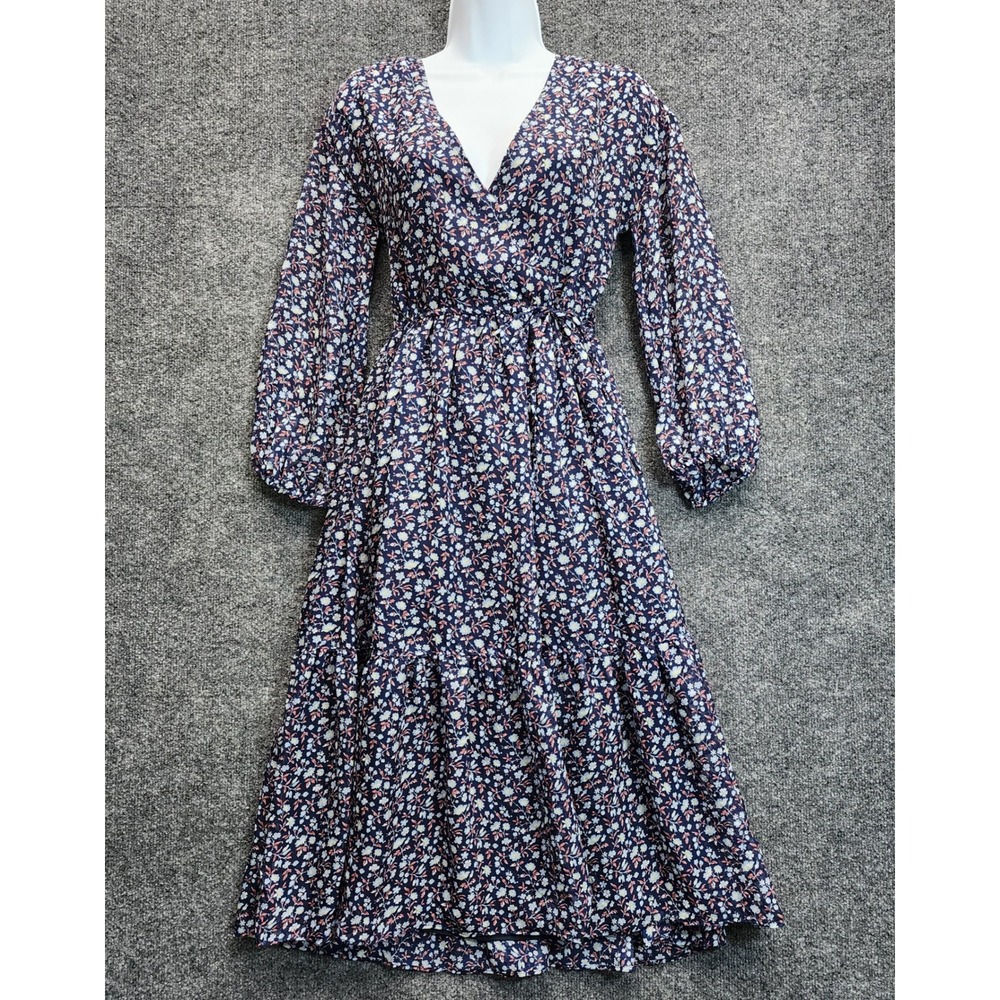 Madewell Womens Floral Faux Wrap Cottagecore Tiered Long Sleeve Midi Dress XS